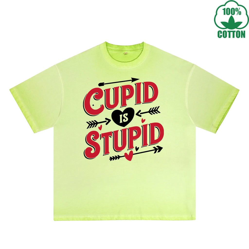 God of Love is Stupid Printed Dirty Wash T-Shirt 230G Multicolor Loose Trendy Fashionable 100%Cotton Short Sleeve Top