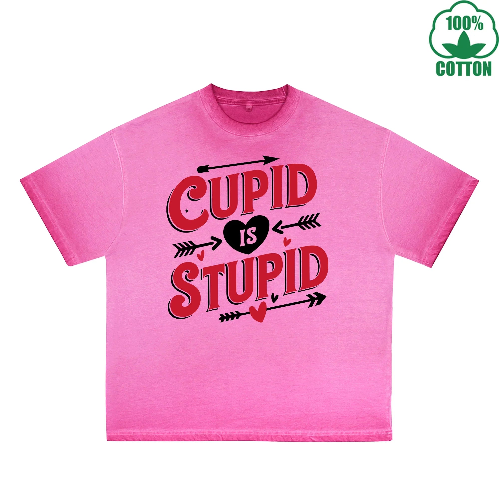 God of Love is Stupid Printed Dirty Wash T-Shirt 230G Multicolor Loose Trendy Fashionable 100%Cotton Short Sleeve Top