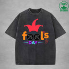 April Fool Days Interest Printed Washed T-Shirt 230G Multicolor Loose Trendy Fashionable 100%Cotton Short Sleeve Top