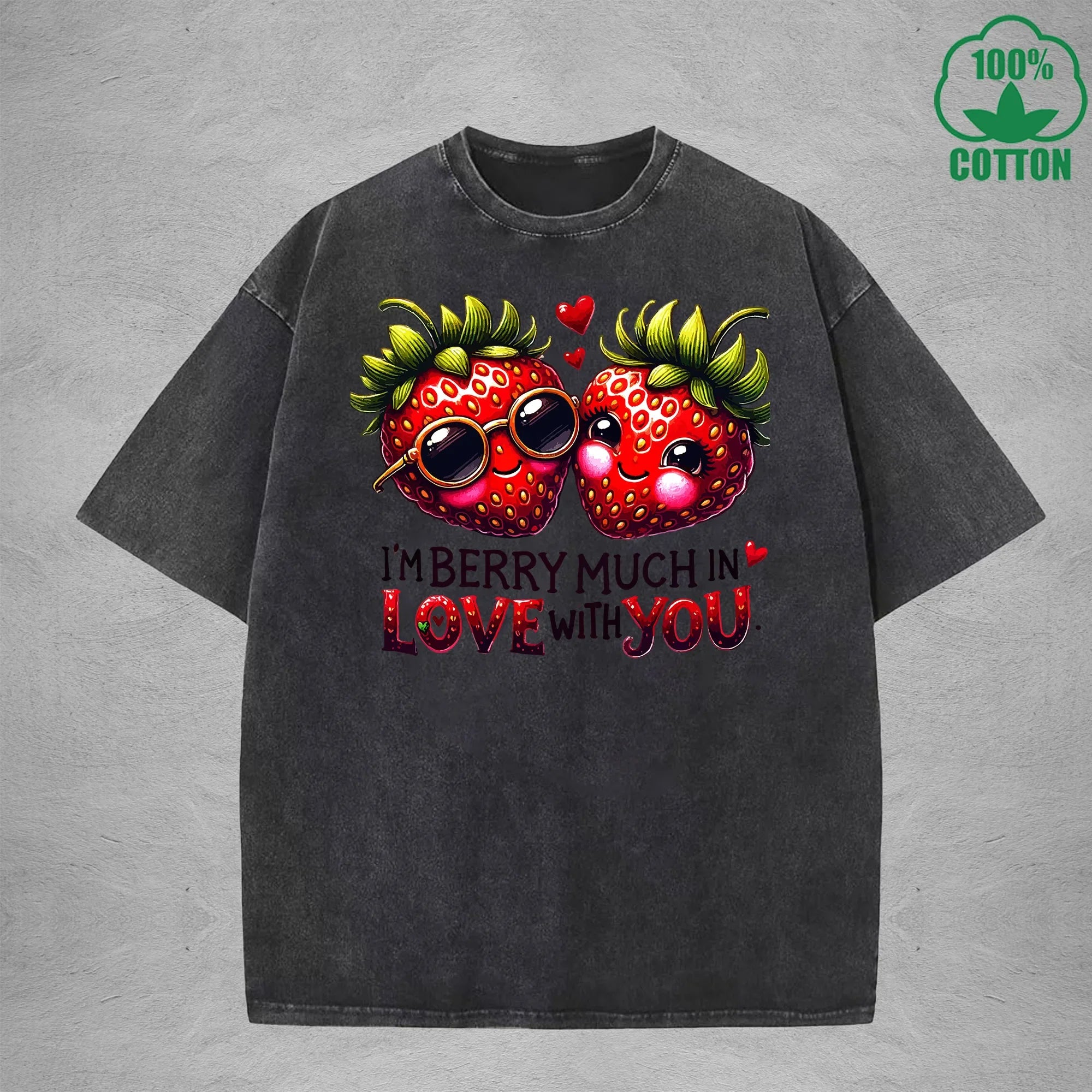 Love With YouInterest Printed Washed T-Shirt 230G Loose Trendy Fashionable 100%Cotton Short Sleeve Top