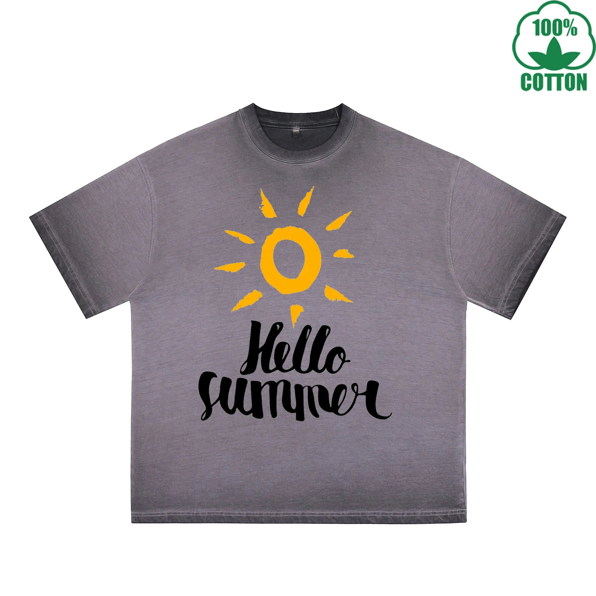 Summer Printed Dirty WashT-Shirt 230G Multicolor Loose Trendy Fashionable 100%Cotton Short Sleeve Top