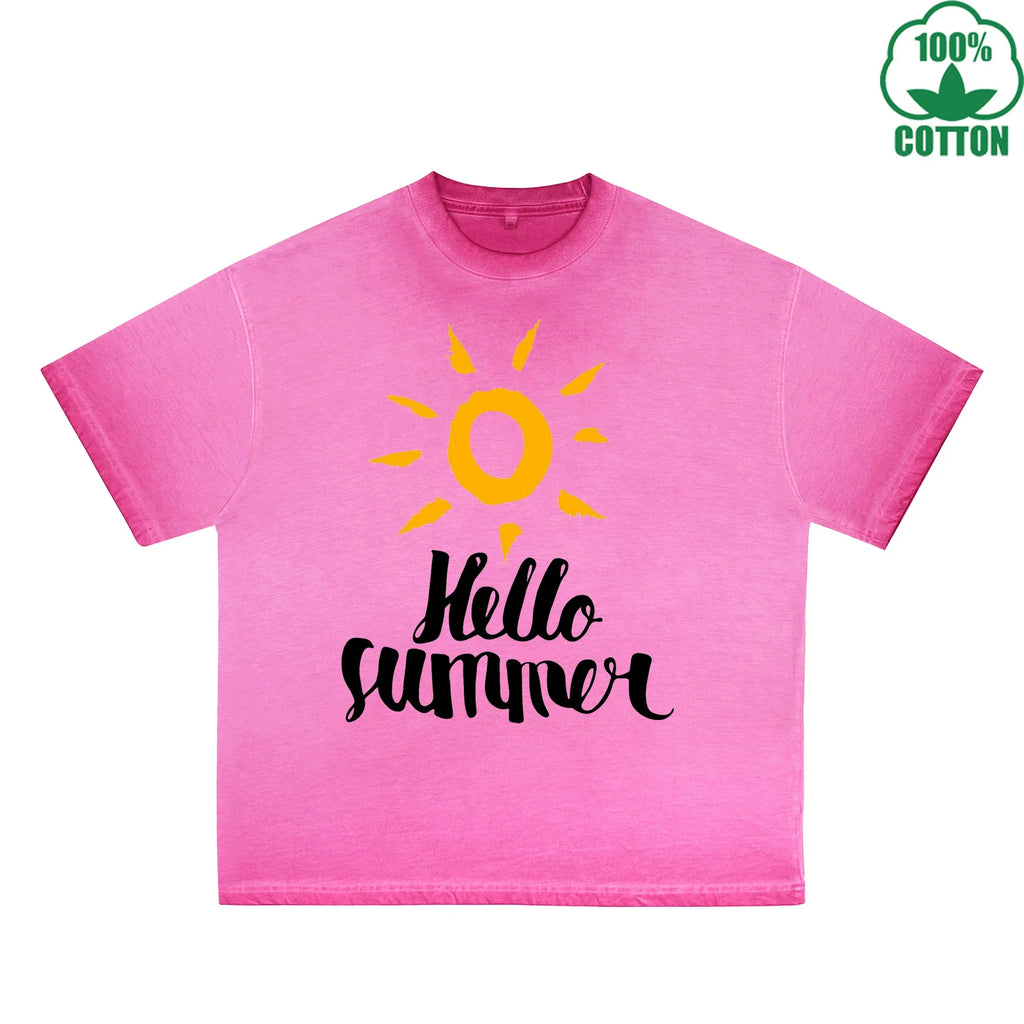 Summer Printed Dirty WashT-Shirt 230G Multicolor Loose Trendy Fashionable 100%Cotton Short Sleeve Top