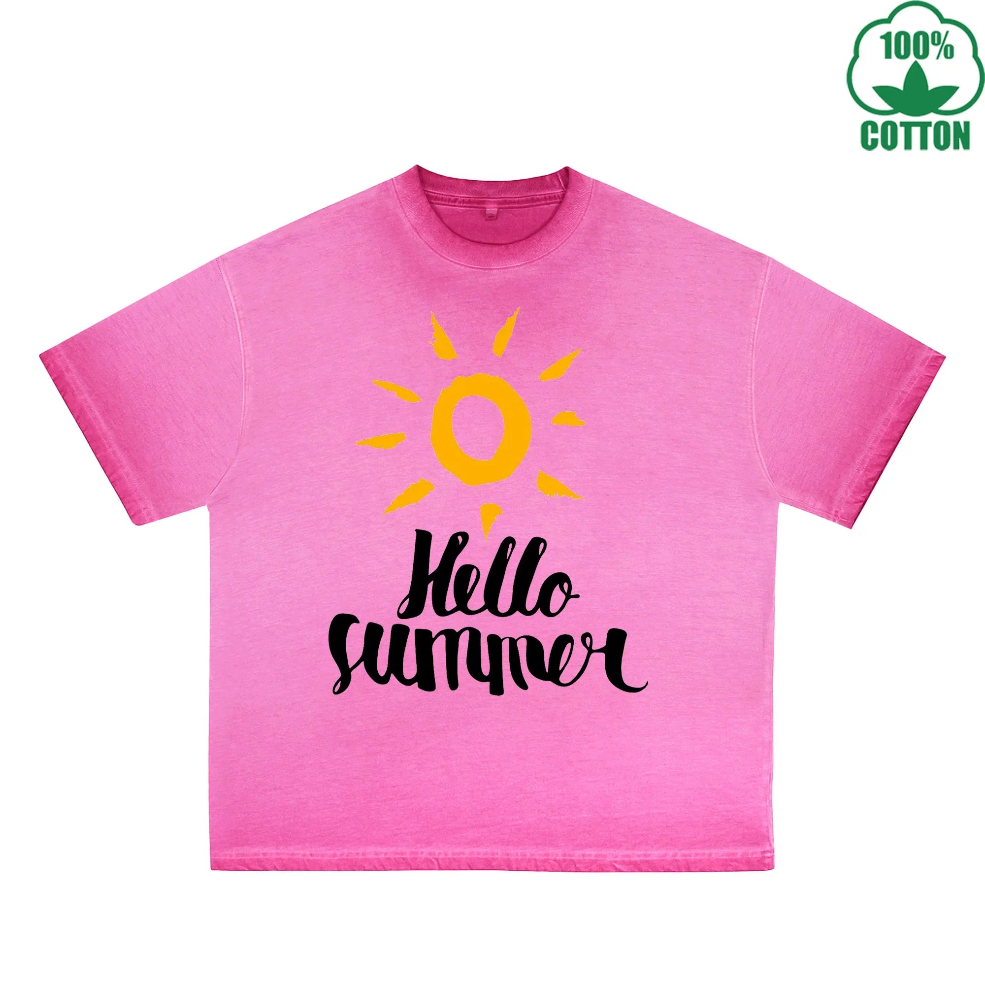 Summer Printed Dirty WashT-Shirt 230G Multicolor Loose Trendy Fashionable 100%Cotton Short Sleeve Top
