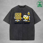 Waffle-Y SweetInterest Printed Washed T-Shirt 230G Loose Trendy Fashionable 100%Cotton Short Sleeve Top