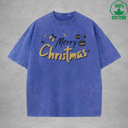 Merry Christmas Interest Printed Washed T-Shirt 230G Multicolor Loose Trendy Fashionable 100%Cotton Short Sleeve Top