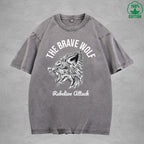 The Brave WolfInterest Printed Washed T-Shirt 230G Multicolor Loose Trendy Fashionable 100%Cotton Short Sleeve Top