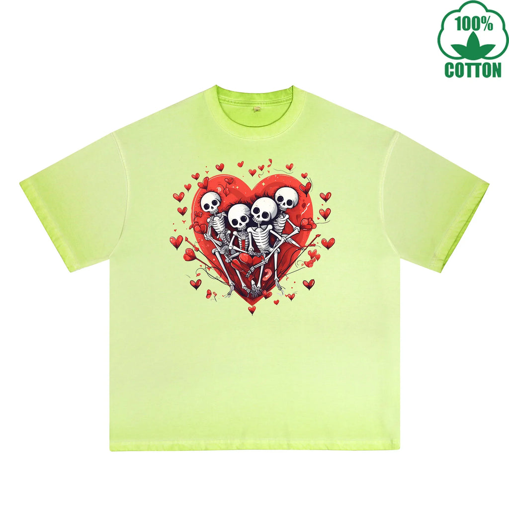 Love Printed Dirty Wash T-Shirt 230G Multicolor Loose Trendy Fashionable 100%Cotton Short Sleeve Top