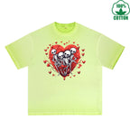 Love Printed Dirty Wash T-Shirt 230G Multicolor Loose Trendy Fashionable 100%Cotton Short Sleeve Top