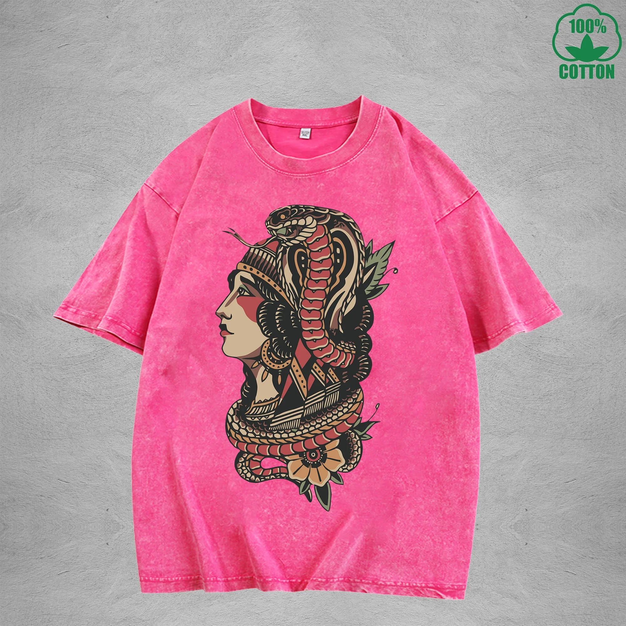 Venomous Snake ChiefInterest Printed Washed T-Shirt 230G Multicolor Loose Trendy Fashionable 100%Cotton Short Sleeve Top