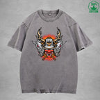 Hell Warrior Interest Printed Washed T-Shirt 230G Multicolor Loose Trendy Fashionable 100%Cotton Short Sleeve Top