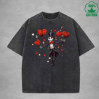 Romantic Skeleton Minimalist Printed Washed T-Shirt 230G Interesting Loose Trendy Fashionable Cotton Short Sleeve Top