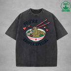 Youre Souper SpecialInterest Printed Washed T-Shirt 230G Loose Trendy Fashionable 100%Cotton Short Sleeve Top
