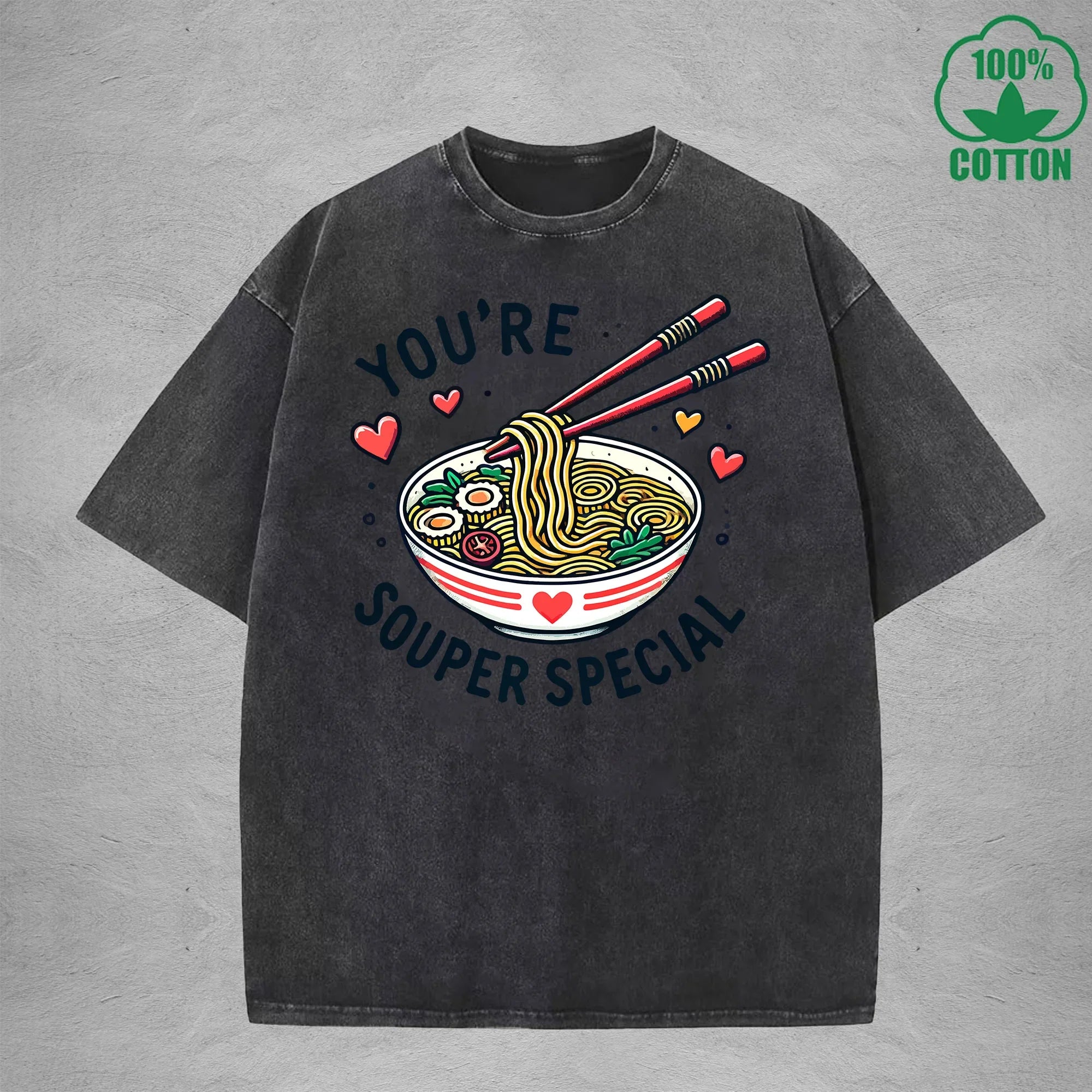 Youre Souper SpecialInterest Printed Washed T-Shirt 230G Loose Trendy Fashionable 100%Cotton Short Sleeve Top
