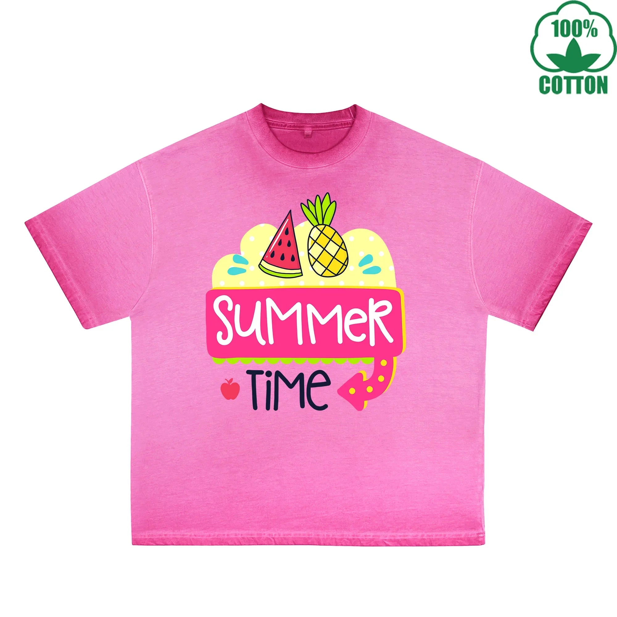 Summek Time Printed Dirty WashT-Shirt 230G Multicolor Loose Trendy Fashionable 100%Cotton Short Sleeve Top