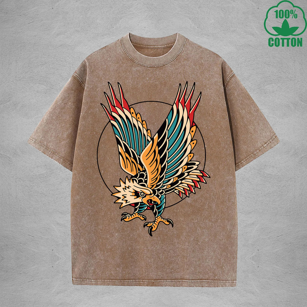 EagleInterest Printed Washed T-Shirt 230G Multicolor Loose Trendy Fashionable 100%Cotton Short Sleeve Top