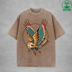 EagleInterest Printed Washed T-Shirt 230G Multicolor Loose Trendy Fashionable 100%Cotton Short Sleeve Top
