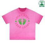 Fatey Baby Printed Dirty Wash T-Shirt 230G Multicolor Loose Trendy Fashionable 100%Cotton Short Sleeve Top