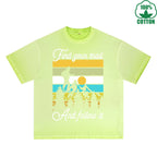 Outdoor Adventure Printed Dirty WashT-Shirt 230G Multicolor Loose Trendy Fashionable 100%Cotton Short Sleeve Top