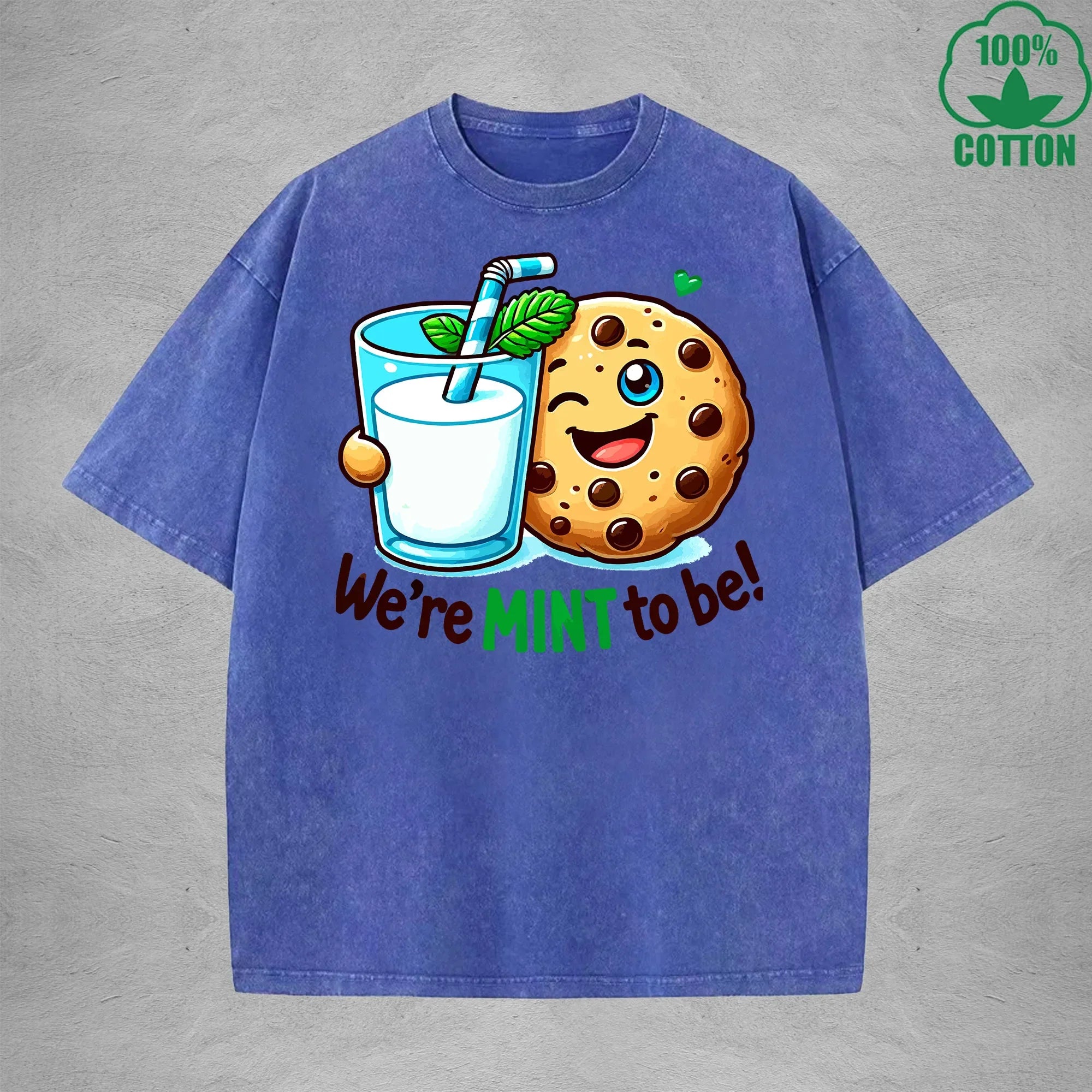 Were Mint To BeInterest Printed Washed T-Shirt 230G Loose Trendy Fashionable 100%Cotton Short Sleeve Top