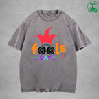 April Fool Days Interest Printed Washed T-Shirt 230G Multicolor Loose Trendy Fashionable 100%Cotton Short Sleeve Top