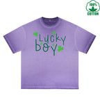 Fatey Boy Printed Dirty Wash T-Shirt 230G Multicolor Loose Trendy Fashionable 100%Cotton Short Sleeve Top