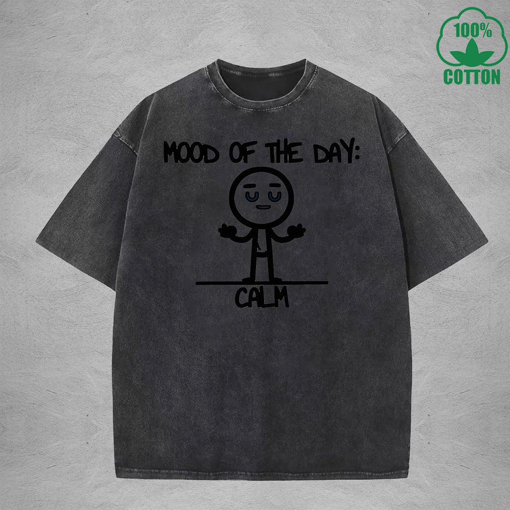 MOOD OF THE DAY CALM Interest Printed Washed T-Shirt 230G Multicolor Loose Trendy Fashionable Cotton Short Sleeve Top