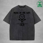 MOOD OF THE DAY CALM Interest Printed Washed T-Shirt 230G Multicolor Loose Trendy Fashionable Cotton Short Sleeve Top