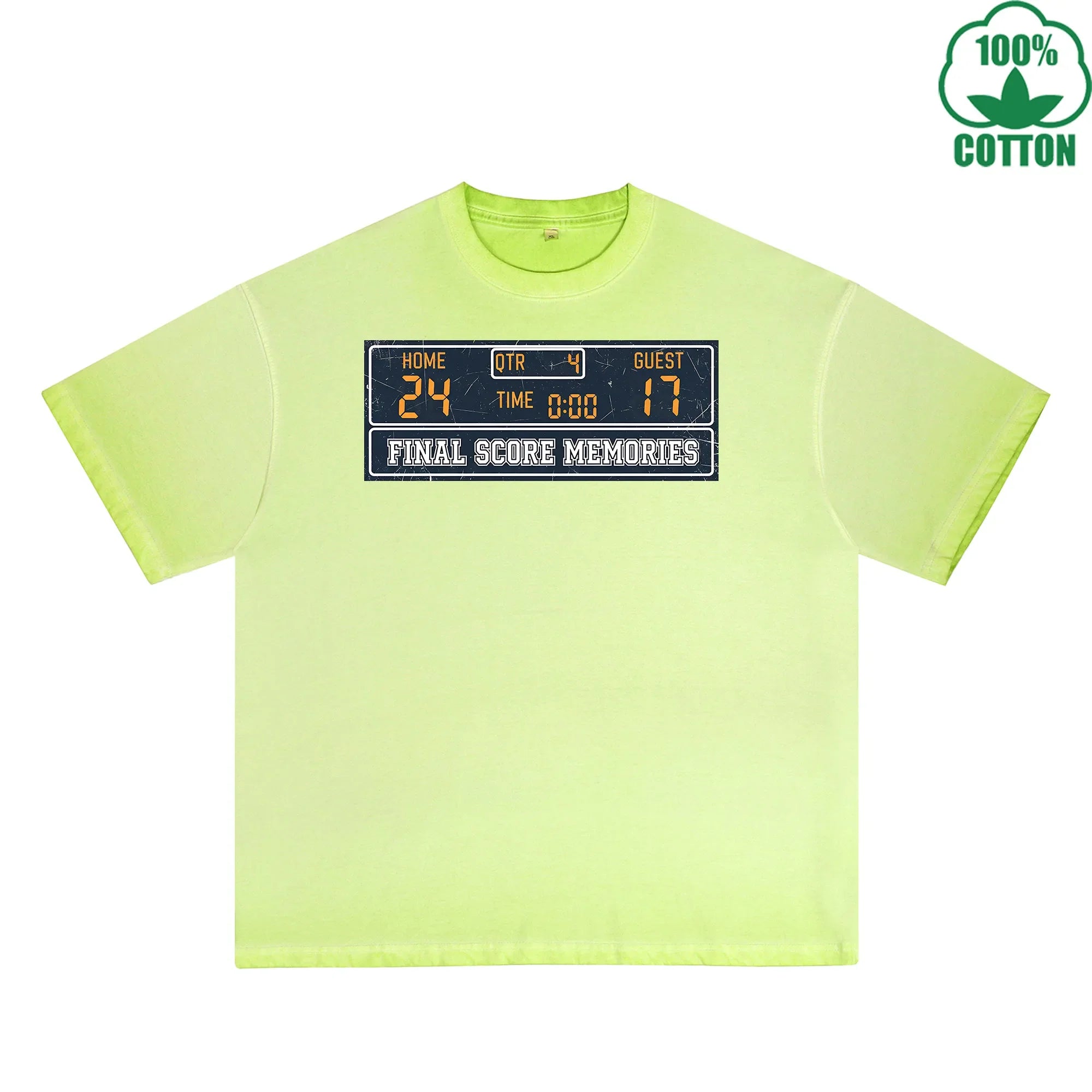 Final Score Memories Printed Dirty Wash T-Shirt 230G Multicolor Loose Trendy Fashionable 100%Cotton Short Sleeve Top