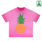 Pineapple Printed Dirty WashT-Shirt 230G Multicolor Loose Trendy Short Sleeves Fashionable 100%Cotton Top