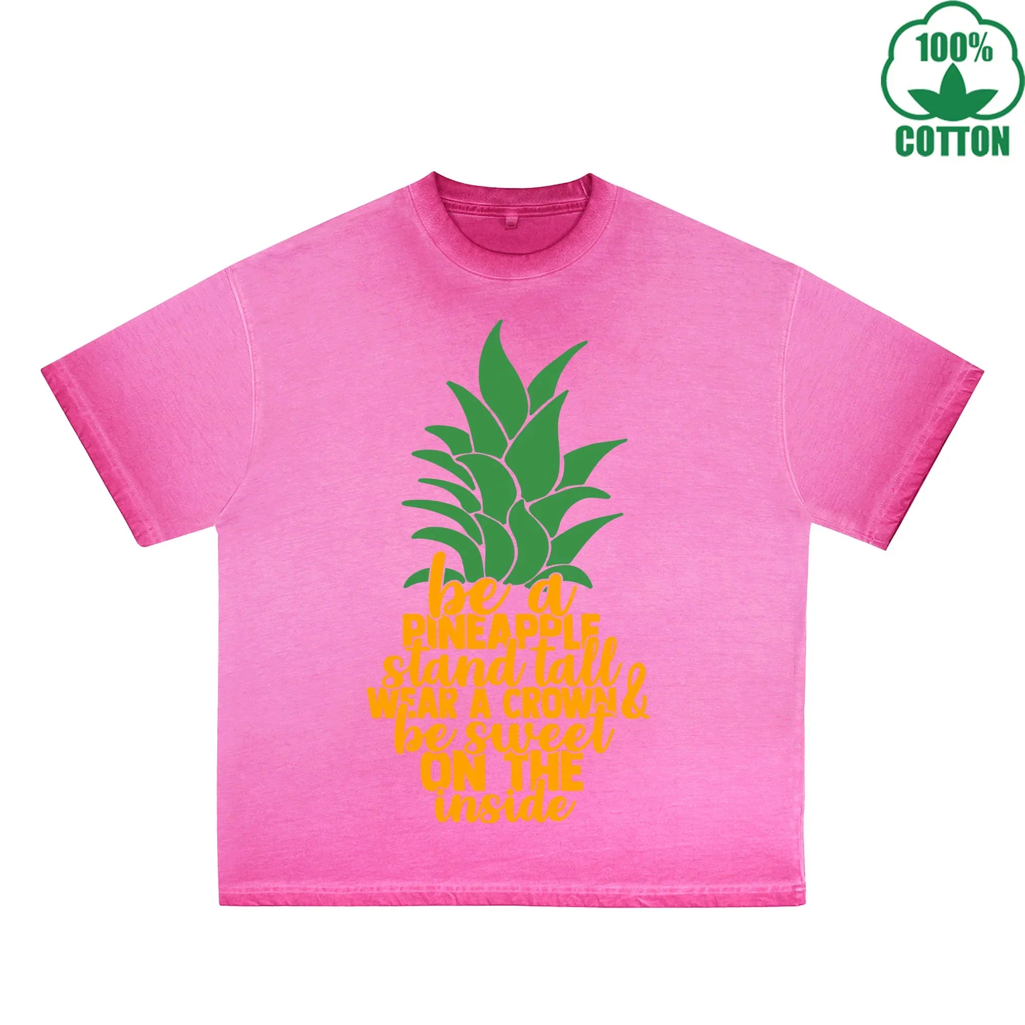 Pineapple Printed Dirty WashT-Shirt 230G Multicolor Loose Trendy Short Sleeves Fashionable 100%Cotton Top