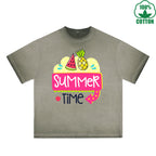 Summek Time Printed Dirty WashT-Shirt 230G Multicolor Loose Trendy Fashionable 100%Cotton Short Sleeve Top
