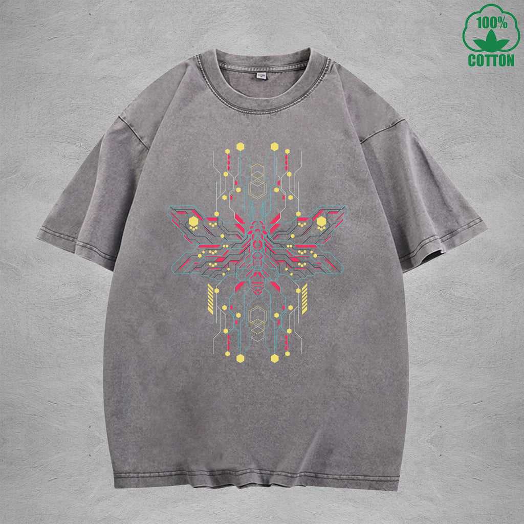 Mecha Style American Retro 230G Washed T-Shirt Available in Multiple Colors Fashionable Pure Cotton Short Sleeve