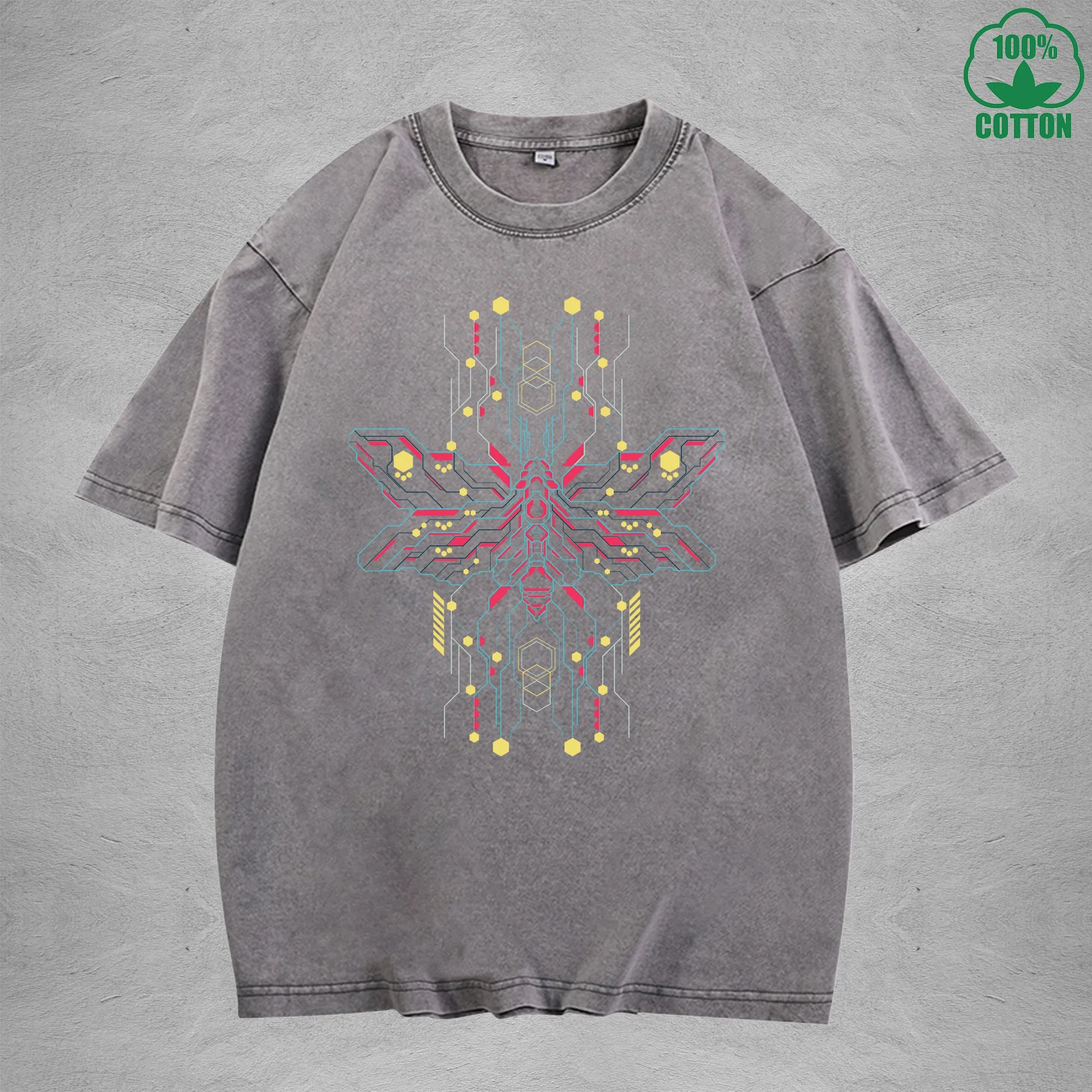 Mecha Style American Retro 230G Washed T-Shirt Available in Multiple Colors Fashionable Pure Cotton Short Sleeve