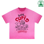 Sorry God of Love Printed Dirty Wash T-Shirt 230G Multicolor Loose Trendy Fashionable 100%Cotton Short Sleeve Top