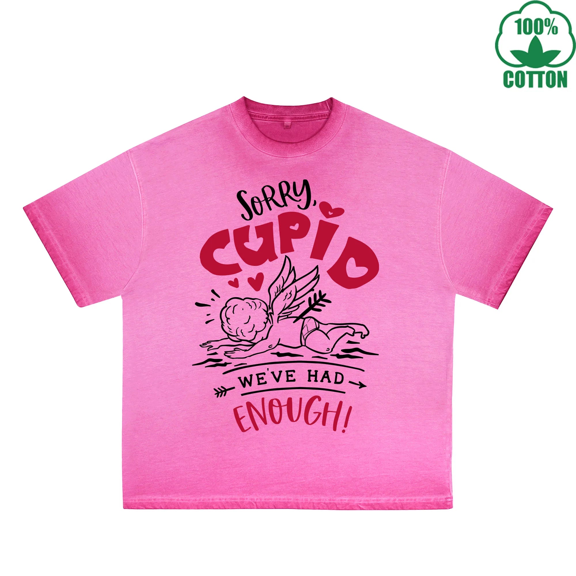 Sorry God of Love Printed Dirty Wash T-Shirt 230G Multicolor Loose Trendy Fashionable 100%Cotton Short Sleeve Top