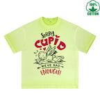 Sorry God of Love Printed Dirty Wash T-Shirt 230G Multicolor Loose Trendy Fashionable 100%Cotton Short Sleeve Top