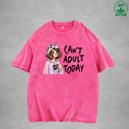 Can't Adult TodayInterest Printed Washed T-Shirt 230G Loose Trendy Fashionable 100%Cotton Short Sleeve Top