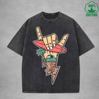 Lightning Surfing Interest Printed Washed T-Shirt 230G Multicolor Loose Trendy Fashionable 100%Cotton Short Sleeve Top