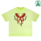 Blood Butterfly Printed Dirty WashT-Shirt 230G Multicolor Loose Trendy Fashionable 100%Cotton Short Sleeve Top
