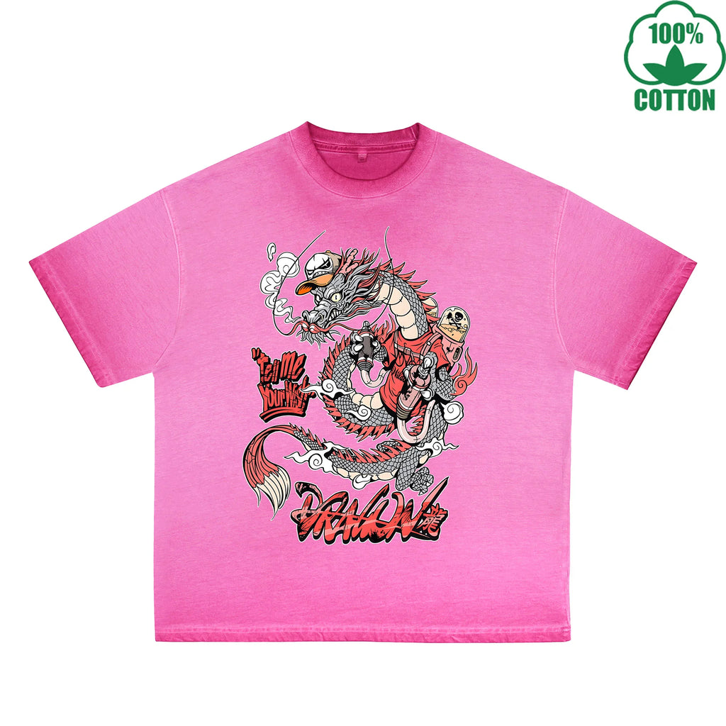 Blood Butterfly Printed Dirty WashT-Shirt 230G Multicolor Loose Trendy Fashionable 100%Cotton Short Sleeve Top