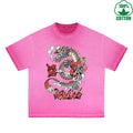 Trendy Dragon Printed Dirty WashT-Shirt 230G Multicolor Loose Trendy Fashionable 100%Cotton Short Sleeve Top