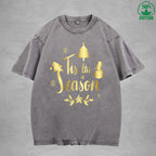 Merry Christmas Interest Printed Washed T-Shirt 230G Multicolor Loose Trendy Fashionable 100%Cotton Short Sleeve Top