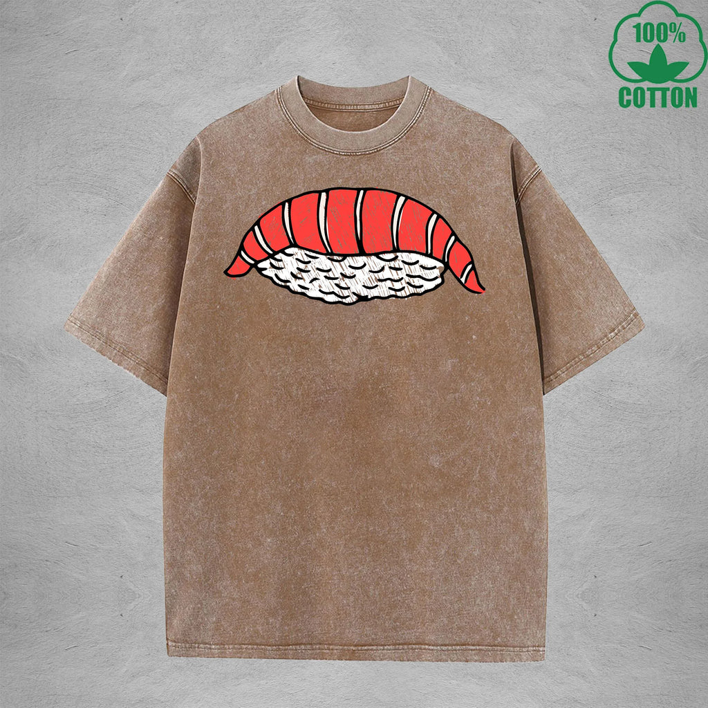 Cute SushiInterest Printed Washed T-Shirt 230G Multicolor Loose Trendy Fashionable 100%Cotton Short Sleeve Top