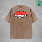 Cute SushiInterest Printed Washed T-Shirt 230G Multicolor Loose Trendy Fashionable 100%Cotton Short Sleeve Top