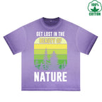 Nature Printed Dirty WashT-Shirt 230G Multicolor Loose Trendy Fashionable 100%Cotton Short Sleeve Top