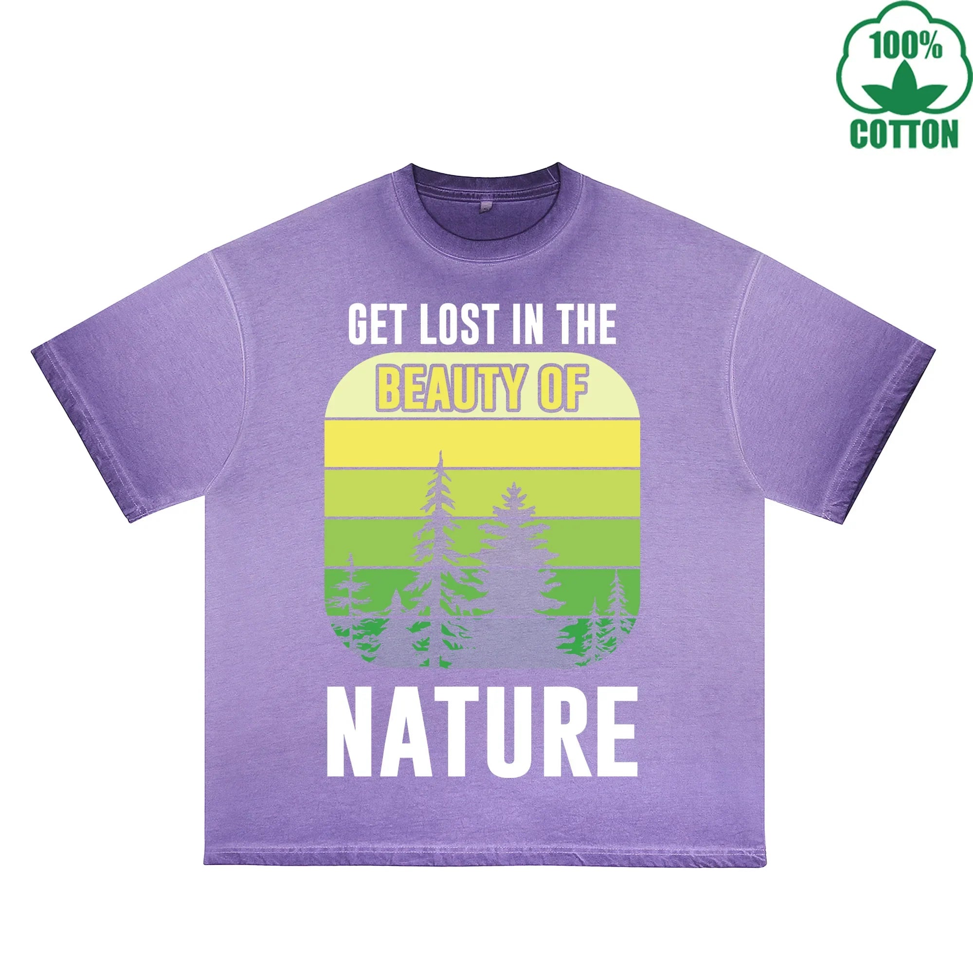 Nature Printed Dirty WashT-Shirt 230G Multicolor Loose Trendy Fashionable 100%Cotton Short Sleeve Top
