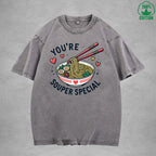 Youre Souper SpecialInterest Printed Washed T-Shirt 230G Loose Trendy Fashionable 100%Cotton Short Sleeve Top
