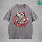 Romantic Skeleton Interesting Printed Washed T-Shirt 230G Multicolor Loose Trendy Fashionable Cotton Short Sleeve Top