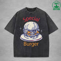 Special Burger American Retro 230G Washed T-Shirt Available in Multiple Colors Fashionable Pure Cotton Short Sleeve