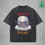Special Burger American Retro 230G Washed T-Shirt Available in Multiple Colors Fashionable Pure Cotton Short Sleeve